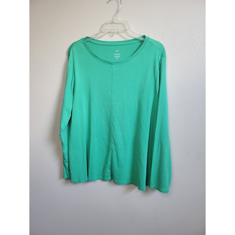 J. Jill Green Pima Cotton Long Sleeve Crew Neck Tee XL Petite